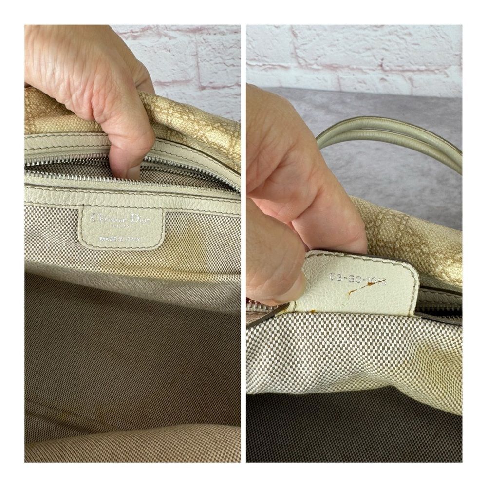 Dior Cream Cherie Cannage Printed Canvas Zip Bag - Picture 14 of 16